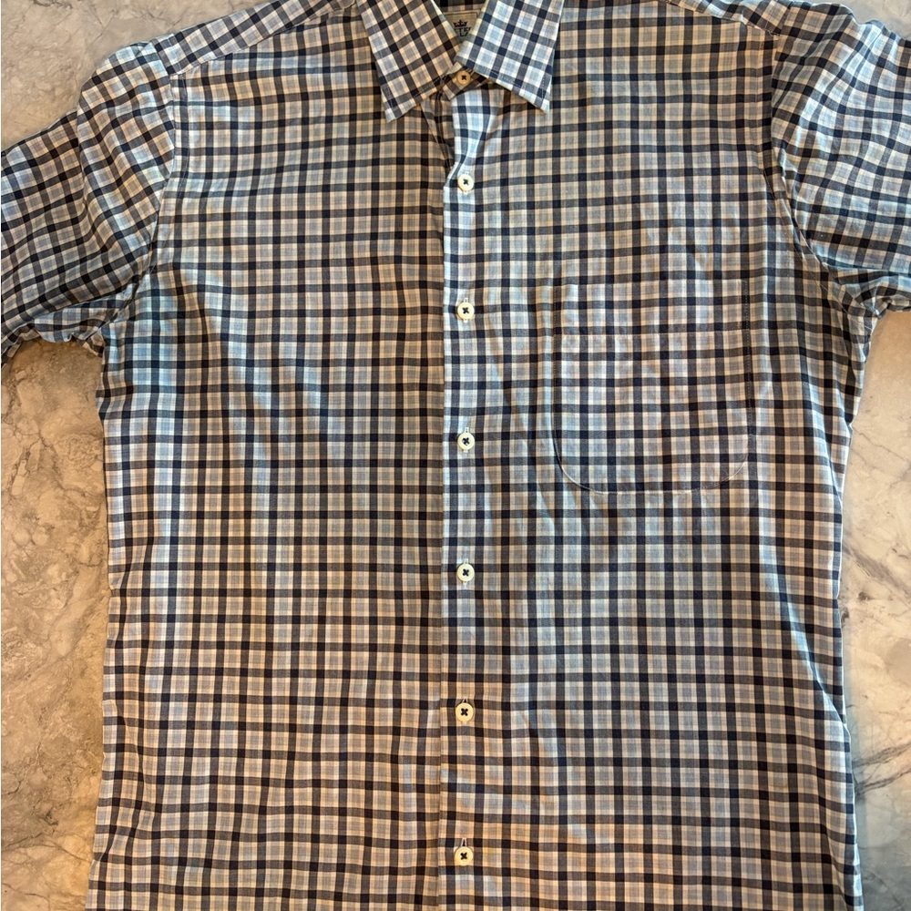 Peter Millar Blue and White Checkered Shirt